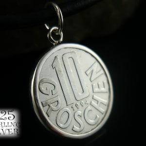 Colgante Austria 1994 * plata 925 * 18 cumpleaños * collar de regalo * moneda de aluminio original * cuero natural * joyería hecha a mano