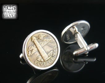 Barbados cufflinks * 925 silver * brass coins * lighthouse * gift for him * gift for husband * for birthday * for wedding