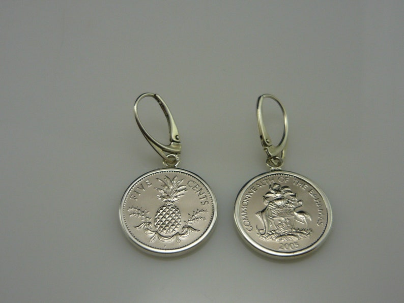 Bahamas 1987 coins earrings copper-nickel coins 925 sterling silver pineapple original jewelry for 18th birthday North America image 4