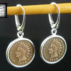 Drop earrings United States 1902 1904* original coins bronze * silver 925 * indian * 18th birthday * vintage * hand made
