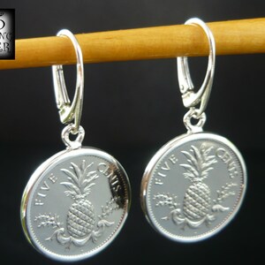 Bahamas 1987 coins earrings copper-nickel coins 925 sterling silver pineapple original jewelry for 18th birthday North America image 1