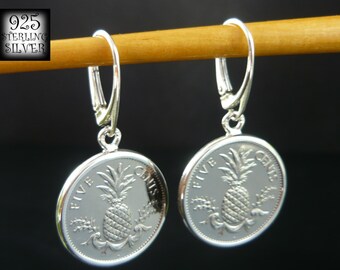 Bahamas 1987 coins earrings * copper-nickel coins * 925 sterling silver * pineapple * original jewelry * for 18th birthday * North America