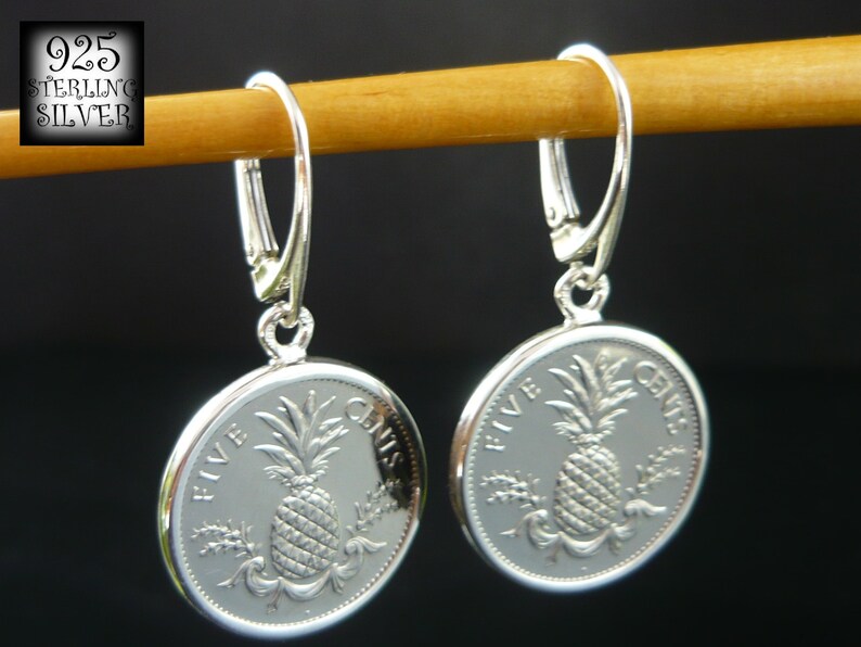 Bahamas 1987 coins earrings copper-nickel coins 925 sterling silver pineapple original jewelry for 18th birthday North America image 1