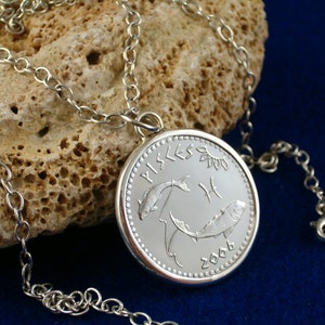 Znak zodiaku ryba * srebro Ag 925 * horoskop * moneta stal nierdzewna * na urodziny *  biżuteria hand made * rękodzieło * naszyjnik prezent