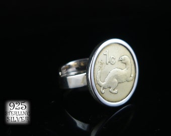Malta Coin Ring * 925 Sterling Silver * Original Brass Coin * Weasel * Adjustable Ring * Lucky Ring