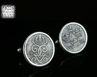 Cufflinks Sweden 1949 * 925 silver * coins original iron * gift for husband * for 18th birthday * for wedding * for friend