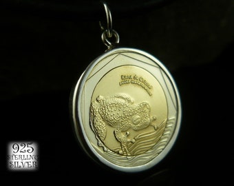 Pendant coin Colombia 2012 * 925 sterling silver * bimetal coin * gift frog coin * leather necklace * for 18th birthday *jewelry hand made