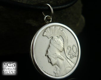 Pendentif Grèce 1973 * argent Ag 925 * Pendentif Athéna * grande pièce de monnaie originale en cupronickel * Phénix * pour le 20e anniversaire * bijoux faits à la main