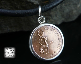 Pendant Norway 1998 coin * 925 sterling silver* necklace circle * Nidhogg Dragon * for 50th birthday * jewelry hangd made* Europe