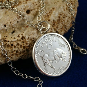 Znak zodiaku byk * srebro Ag 925 * horoskop * moneta stal nierdzewna * na urodziny *  biżuteria hand made * rękodzieło * naszyjnik prezent