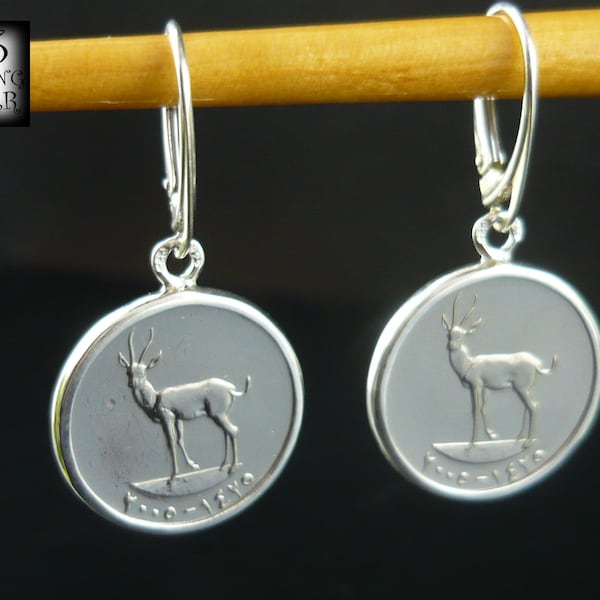 United Arab Emirates Earrings * Aluminum Coins * 925 Sterling Silver * Asia Coins * Original Jewelry * 25th Birthday * Gazelle