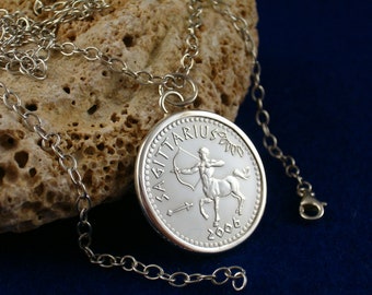 Signe du zodiaque Sagittaire * argent Ag 925 * horoscope * pièce de monnaie en acier inoxydable * pour anniversaire * bijoux faits à la main * artisanat * collier cadeau