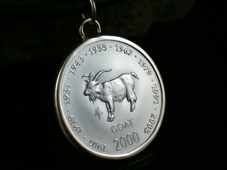 Chinese zodiac goat 925 sterling silver pendant coin Chinese horoscope birthday gift goat pendant gift for women pendant silver