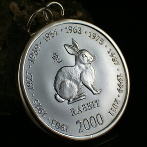 Chinese zodiac rabbit 925 sterling silver pendant coin Chinese horoscope birthday gift rabbit pendant gift for women pendant silver image 8