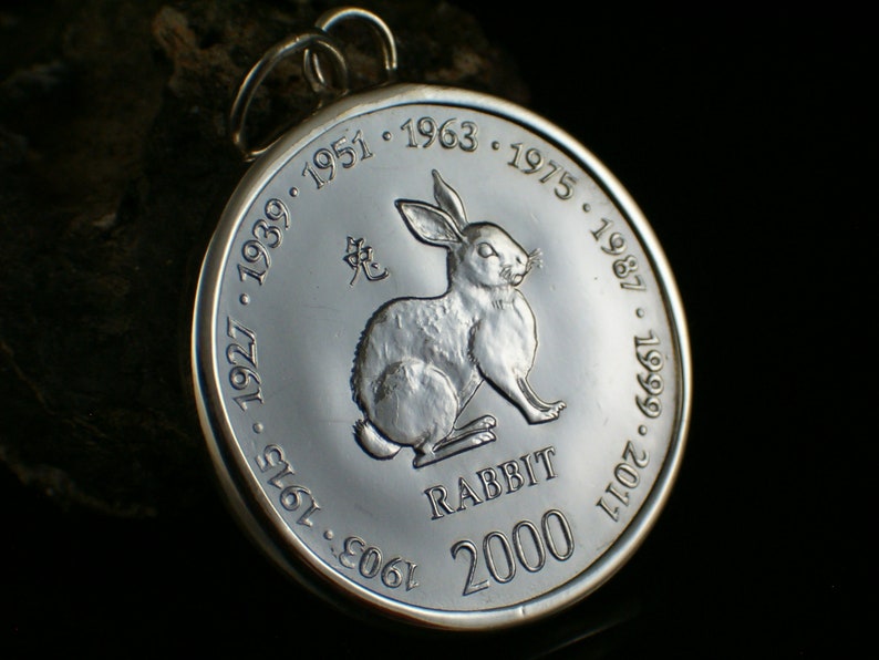 Chinese zodiac rabbit 925 sterling silver pendant coin Chinese horoscope birthday gift rabbit pendant gift for women pendant silver image 8