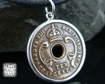 Pendant East Africa 1936 * silver Ag 925 * coin original bronze * leather necklace * for birthday * hand made jewelry * locket
