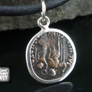 Arkadiusz 383-408 emperor pendant coin original antique bronze Roman Empire silver 925 18th birthday leather necklace image 2
