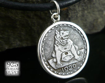 Pendant coin 1920 Aachen Germany * sterling silver * gift for 25 birthday * necklace for gift *necklace leather *jewelry with coins original