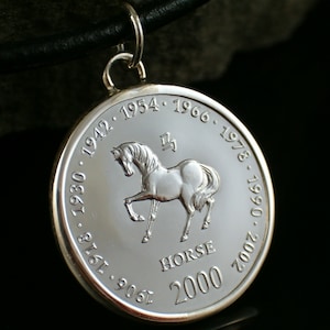 Chinese zodiac horse 925 sterling silverm pendant coin Chinese horoscope birthday gift horse pendant gift for women pendant silver image 1