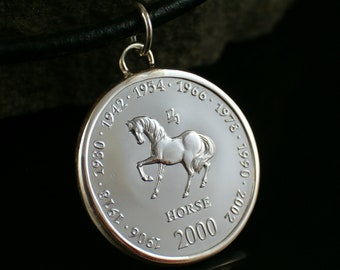 Chinese zodiac horse 925 sterling silverm pendant coin Chinese horoscope birthday gift horse pendant gift for women pendant silver