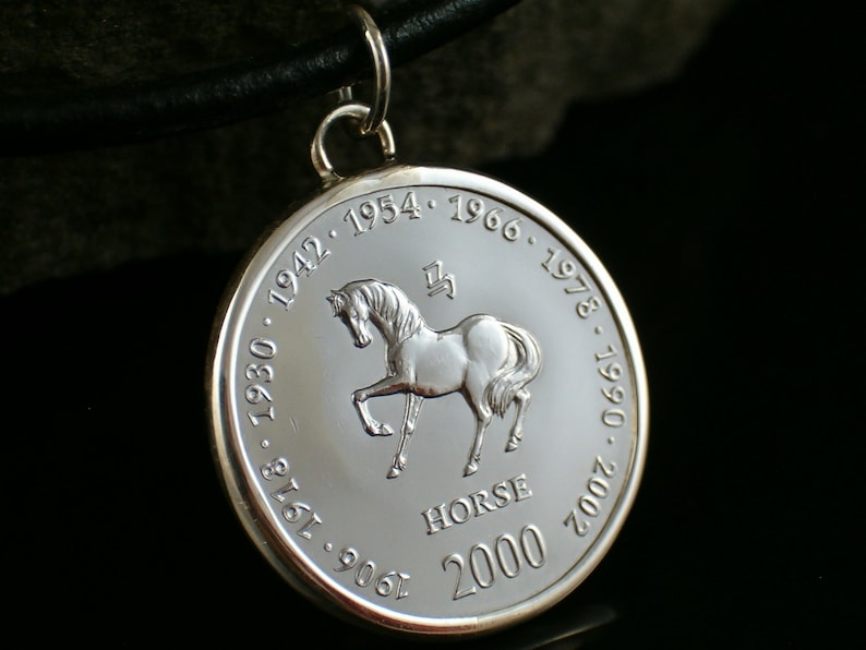 Chinese zodiac horse 925 sterling silverm pendant coin Chinese horoscope birthday gift horse pendant gift for women pendant silver image 1