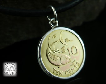 Pendant coin Seychelles 2007 * 925 sterling silver * Africa coin * leather necklace * original coin * for 18th birthday * original jewelry