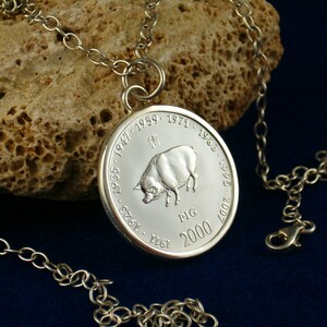 Chinese zodiac pig 925 sterling silver pendant coin Chinese horoscope birthday gift pig pendant gift for women pendant silver image 2