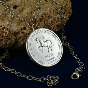 Chinese zodiac horse 925 sterling silverm pendant coin Chinese horoscope birthday gift horse pendant gift for women pendant silver image 2