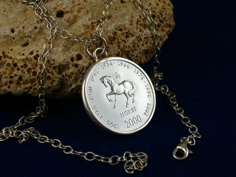 Chinese zodiac horse 925 sterling silverm pendant coin Chinese horoscope birthday gift horse pendant gift for women pendant silver image 2