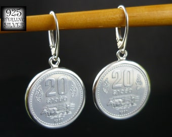 Laos 1980 coin earrings * Original aluminum coins * 925 sterling silver * hand made jewelry * for 20th birthday * Asia * handicrafts