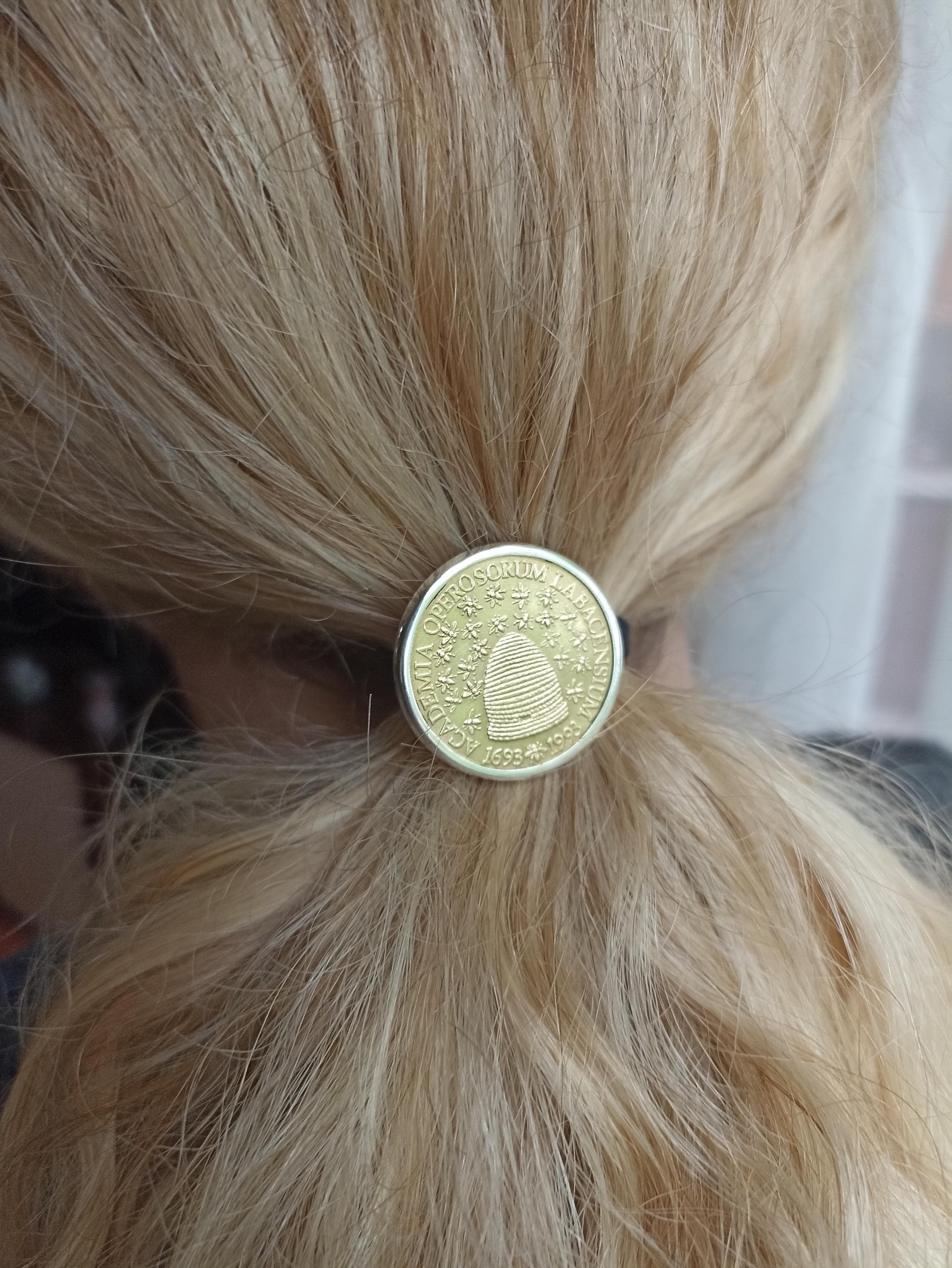 Slovenia 1993 * hair band * original brass coin * 22 bees * beehive * 925 silver * for birthday * handicraft *