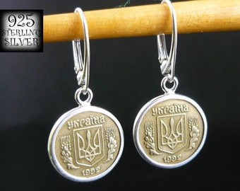 Orecchini monete Ucraina 1992 * monete alluminio bronzo * argento 925 * monete originali Europa * gioielli fatti a mano * per il compleanno