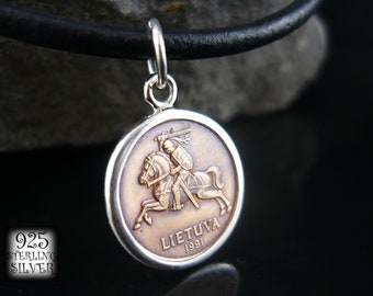 Pendant coin Lithuania 1991 * 925 sterling silver * birthday gift * gift for women * horse pendant * jewelry hand made * necklace with coin