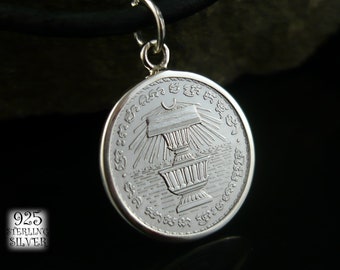 Cambodia Coin Pendentif * Ag 925 Argent * Pièce en aluminium * Collier en cuir * 18e anniversaire * Bijoux faits à la main * Chaîne en argent