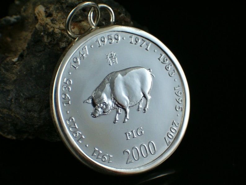 Chinese zodiac pig 925 sterling silver pendant coin Chinese horoscope birthday gift pig pendant gift for women pendant silver image 8