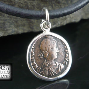 Arkadiusz 383-408 emperor pendant coin original antique bronze Roman Empire silver 925 18th birthday leather necklace image 1