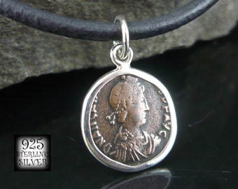 Arkadiusz 383-408 emperor * pendant coin original antique bronze * Roman Empire * silver 925 * 18th birthday * leather necklace