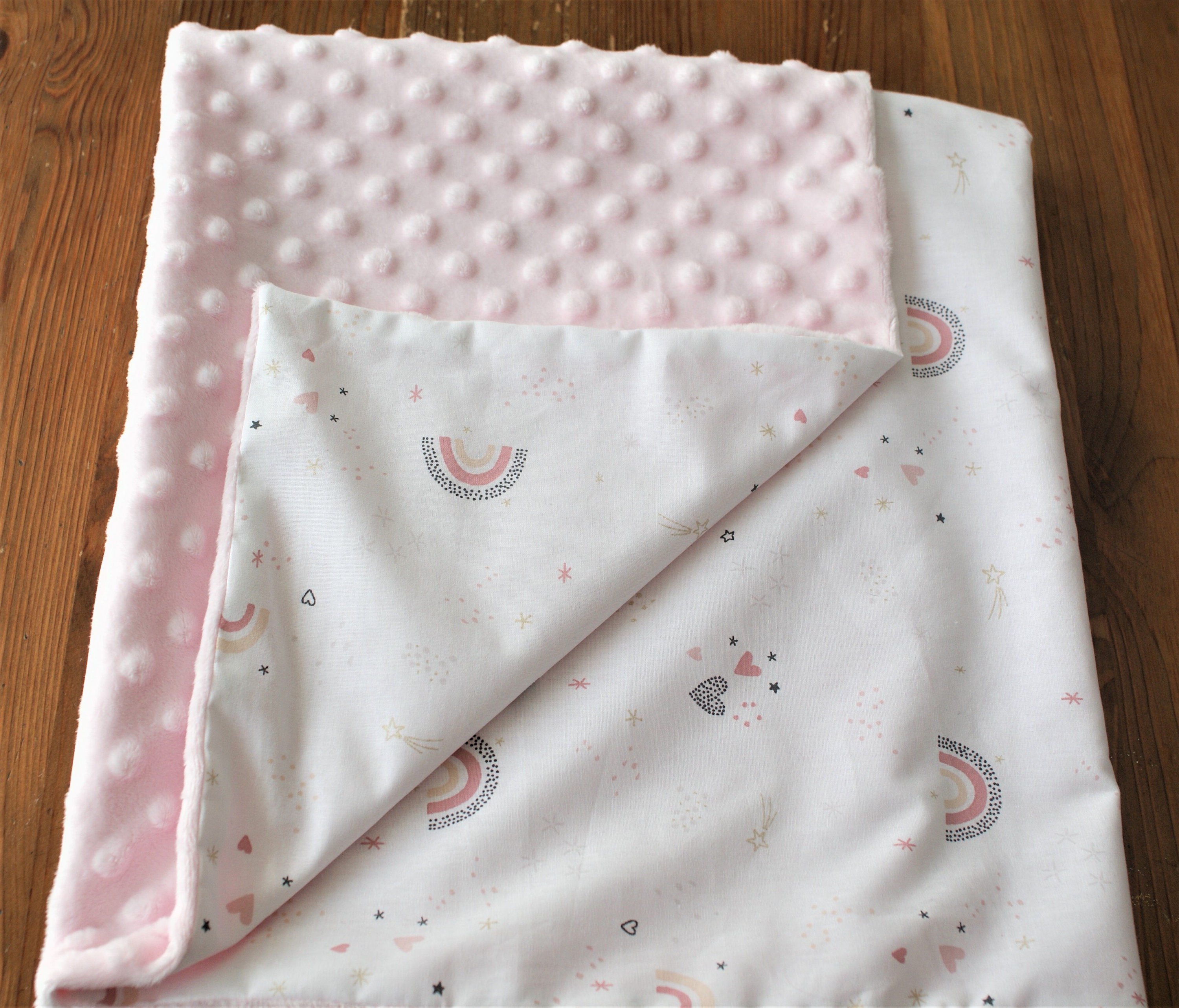 Couverture Berceaux, Bébé en Promenade, Plaid Tout Doux, 70 X 90 cm Tissu Coton Rose Étoile et Arc-E