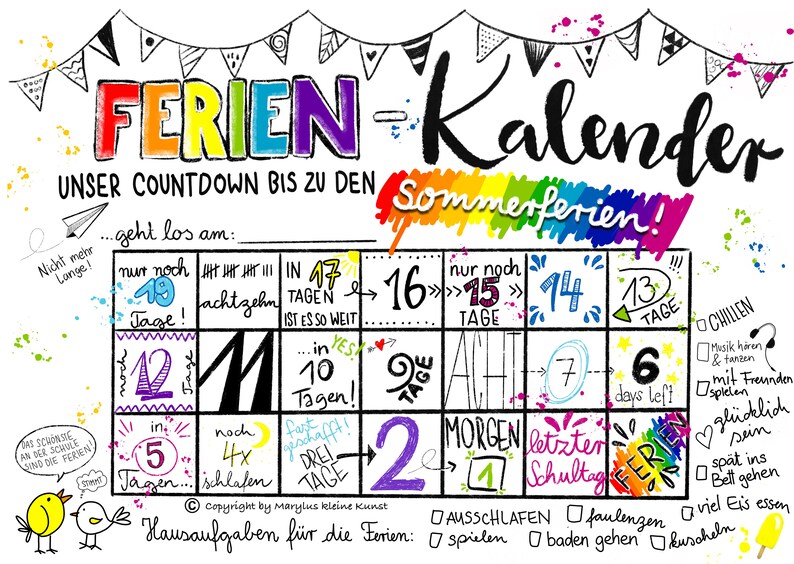 Countdown Ferien Kalender Sommerferien zum Download - Etsy.de