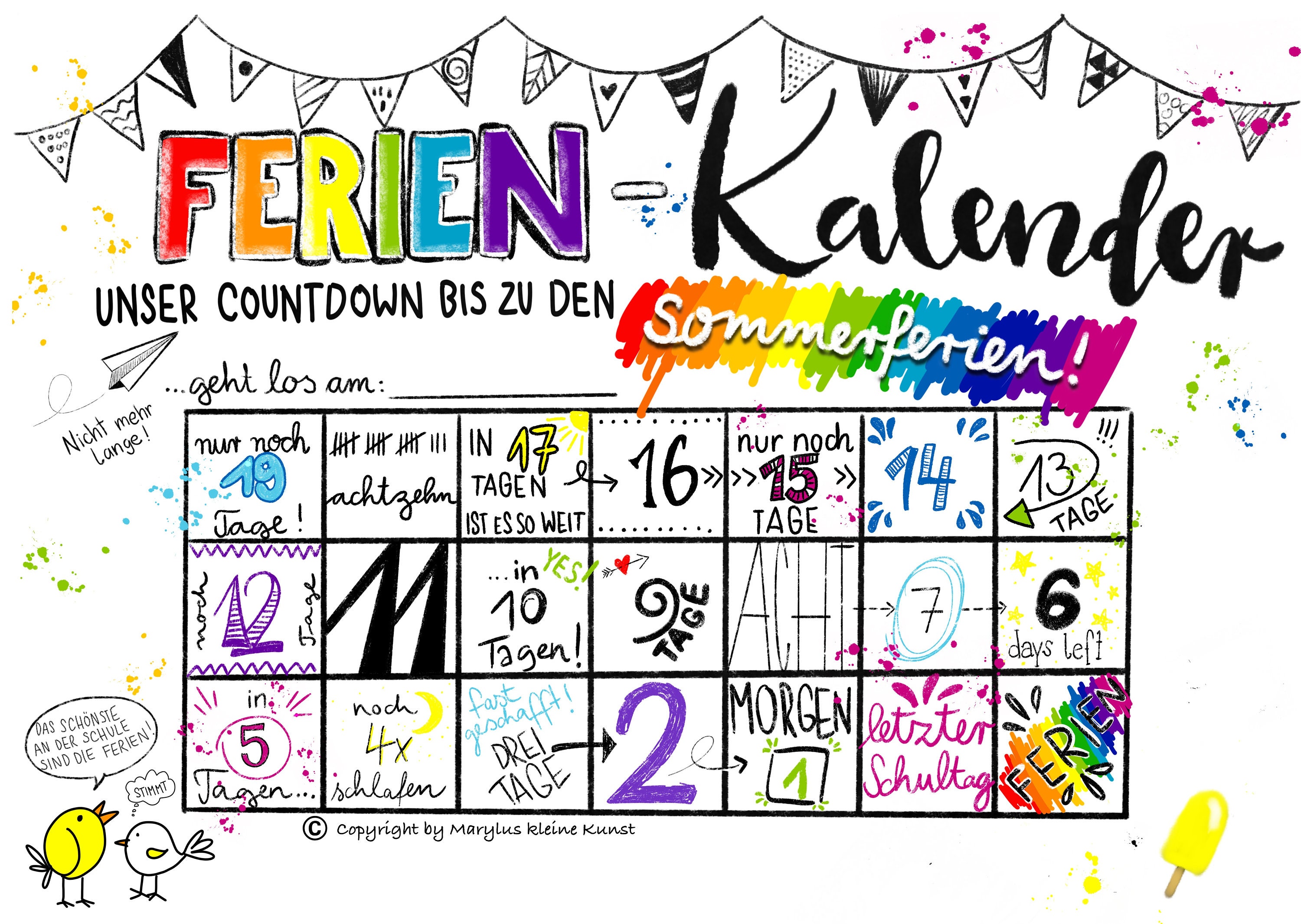 Countdown Ferien Kalender Sommerferien zum Download - Etsy.de