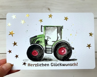 Postkarte "Herzlichen Glückwunsch" (Fendt) mit Goldfolie