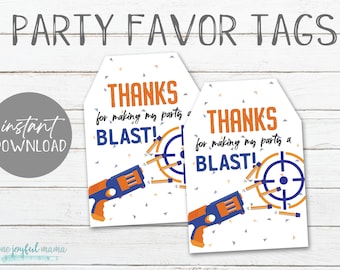 Nerf Birthday Party Favor Tags - Boys Birthday Party - DIY Printable Favors