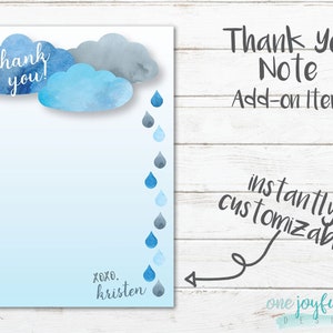 Baby Shower Thank You Note - ADD-ON to Raindrop Sprinkle Baby Shower Invitation Set - Baby Sprinkle Clouds Raindrop Blue