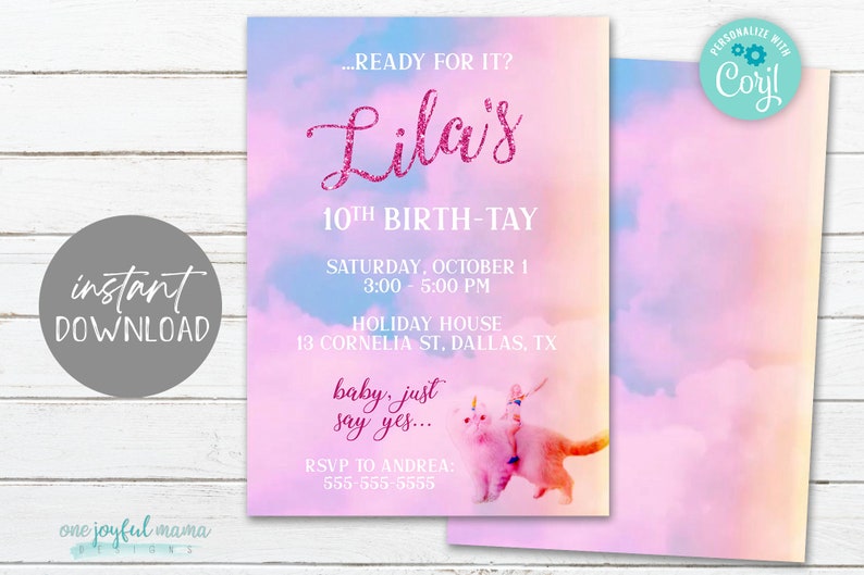 Taylor Swift Themed Birth-tay Party Invitation Watercolor sky Lover Inspired Girl Woman Birthday Party image 1