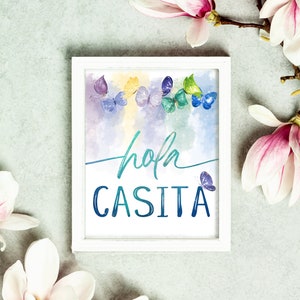 Digital PRINTABLE Encanto Wall Sign - Hola Casita - Birthday Party Sign Decoration - Watercolor Butterflies