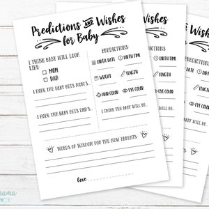 Prédictions Wishes for Baby Card - Baby Shower Game - Questionnaire Activity - Cadeau pour les futures mamans