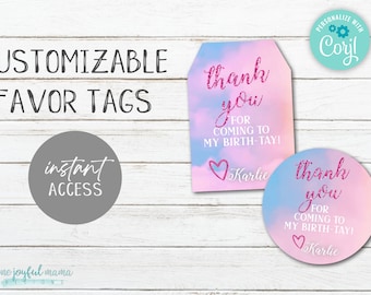 Taylor Swift Birth-tay Party Favor Tags | CUSTOMIZABLE | Watercolor sky | Lover Inspired | Favor Labels | Goody Bag Tags