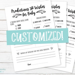 Prédictions PERSONNALISÉES Souhaits pour la carte de bébé - Jeu de douche de bébé - Activité du questionnaire - Cadeau pour les futures mamans