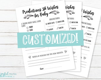 CUSTOM Predictions Wishes for Baby Card - Baby Shower Game - Questionnaire Activity - Gift for Expecting Moms