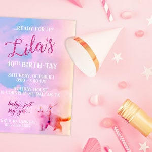Taylor Swift Themed Birth-tay Party Invitation Watercolor sky Lover Inspired Girl Woman Birthday Party image 4